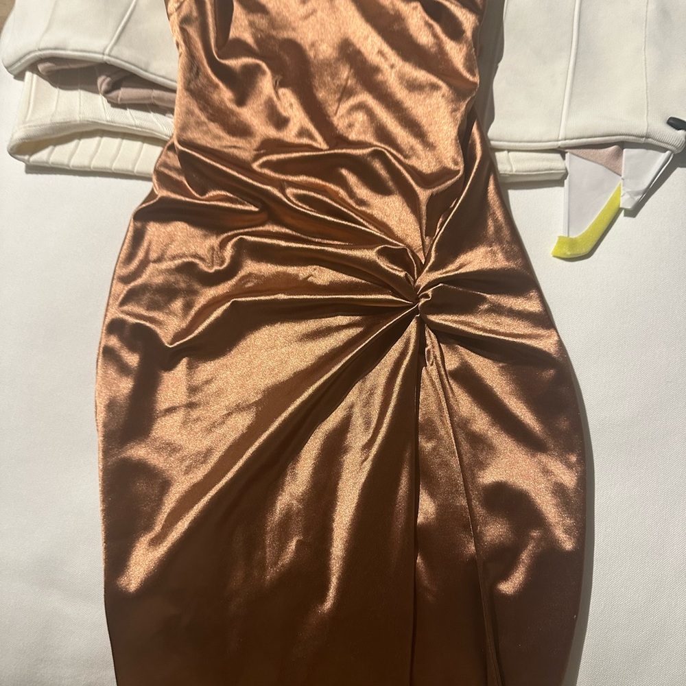 NWT Jluxlabel CHOCOLATE ALDIS SATIN SLIT DRESS - Picture 5 of 5
